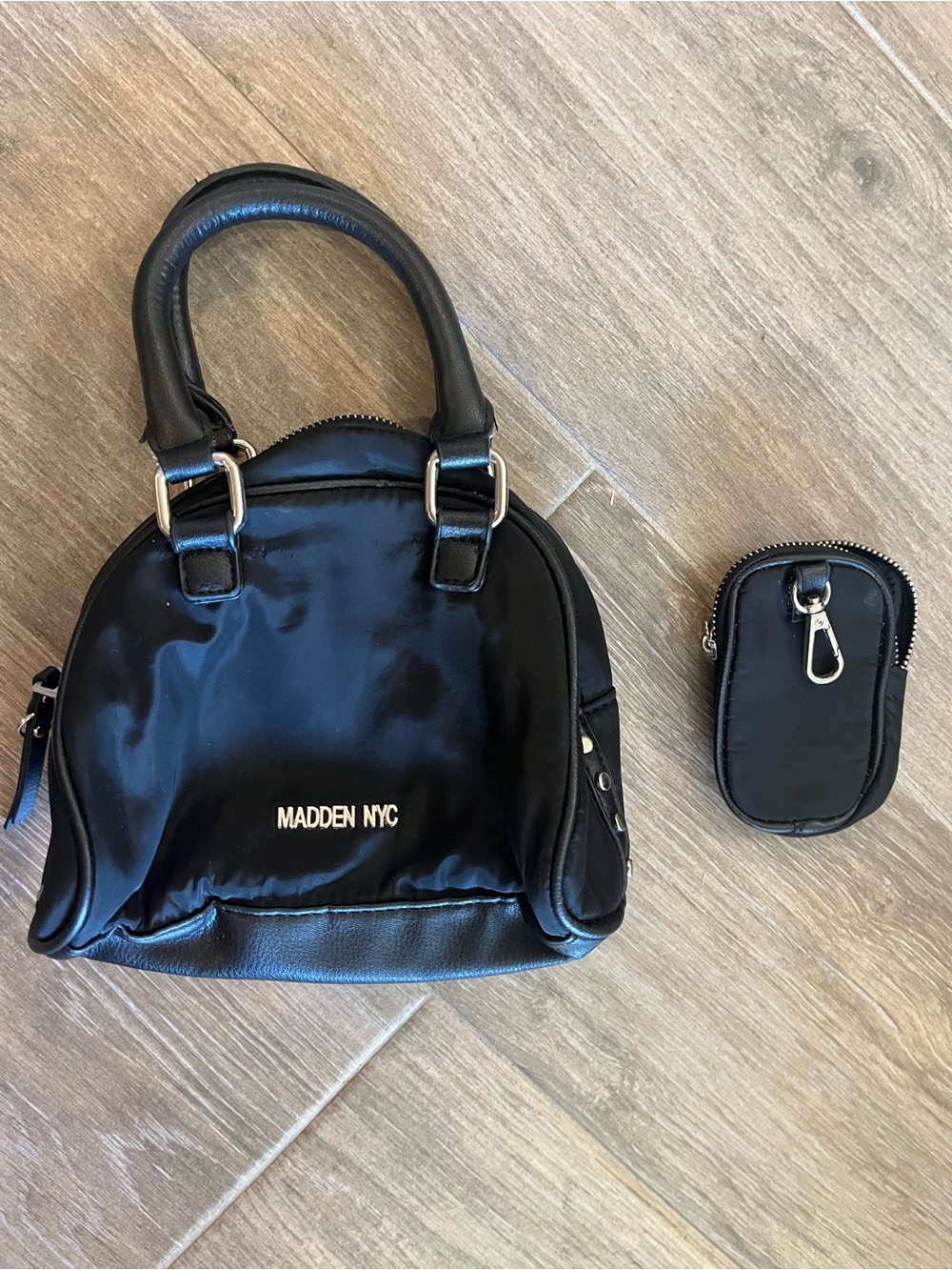 Madden NYC Black Mini Dome Satchel with Detachable Pouch